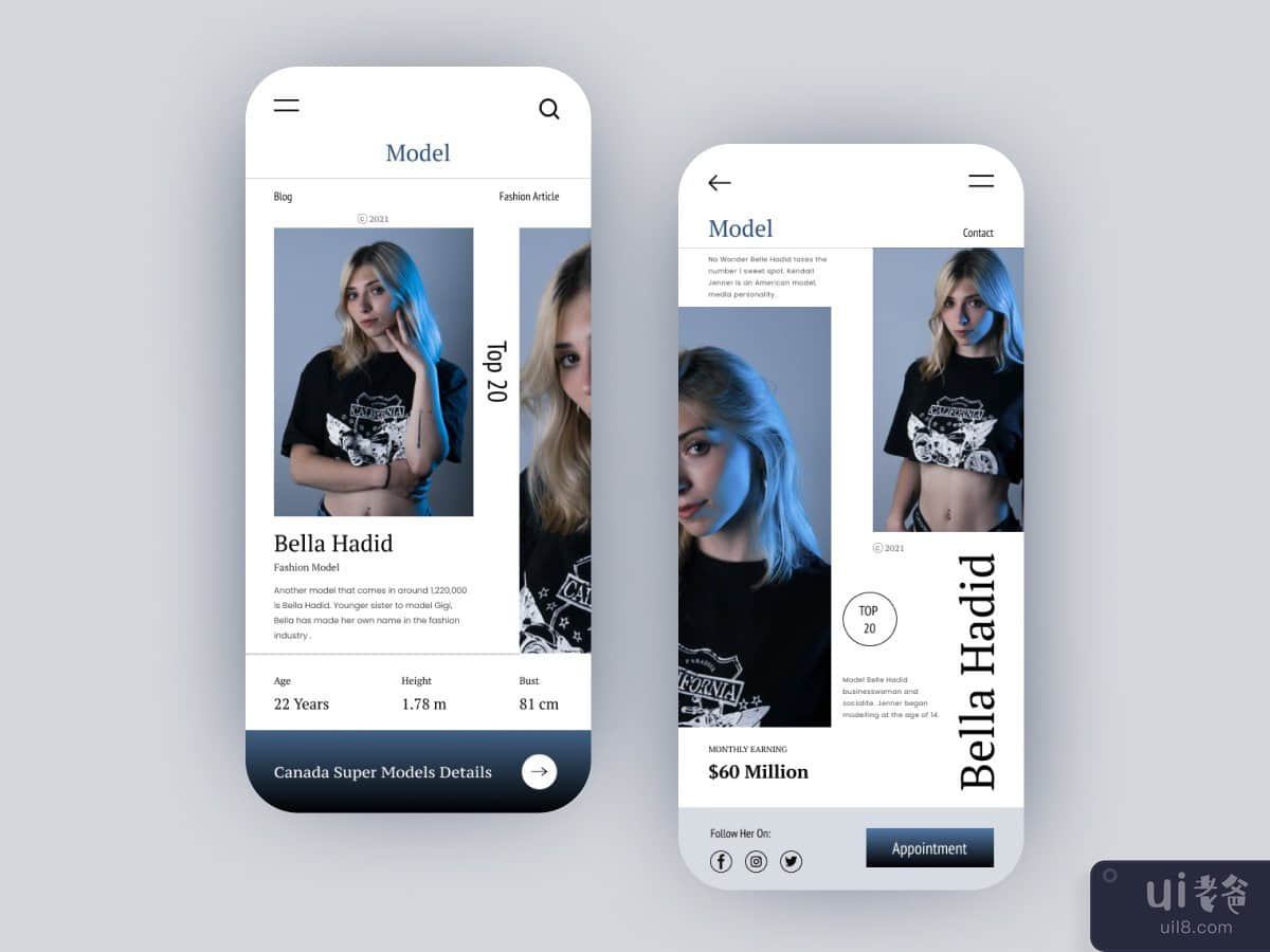 时装模特 App UI 设计(Fashion Model App Ui Design)插图