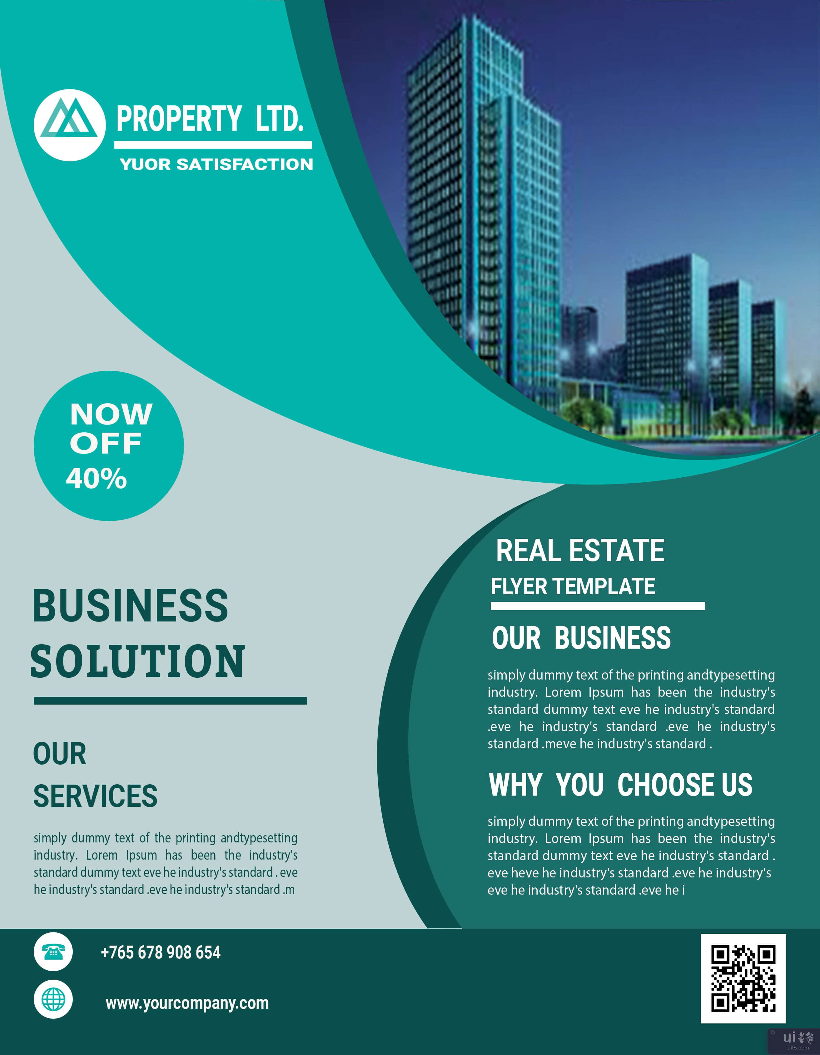 蓝色时尚房地产业务传单模板(Blue Stylish Real Estate Business Flyer Template)插图
