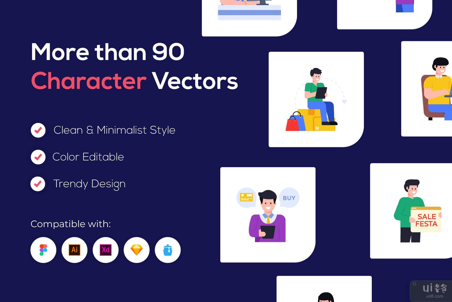 100 购物字符矢量图标(100 Shopping Character Vector Icons)插图6