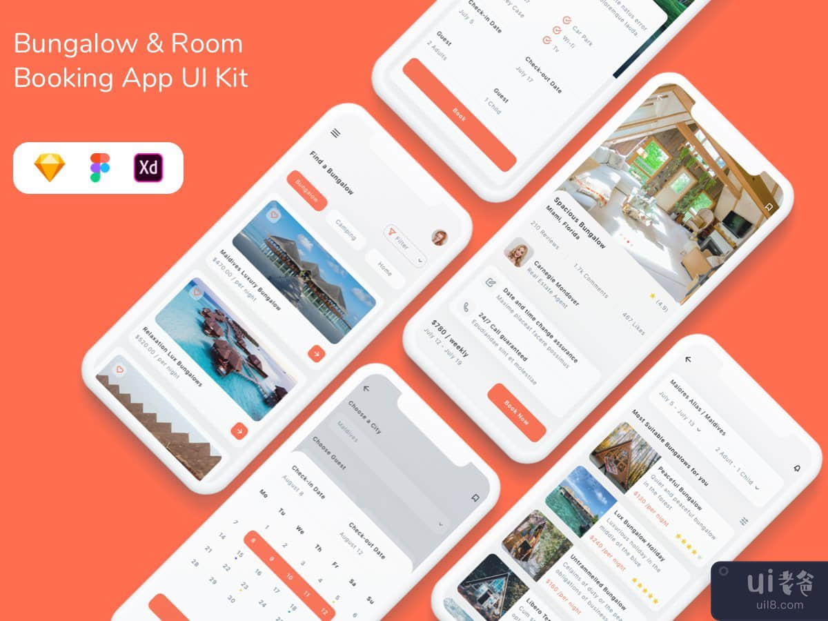 Bungalow & Room Booking App UI Kit