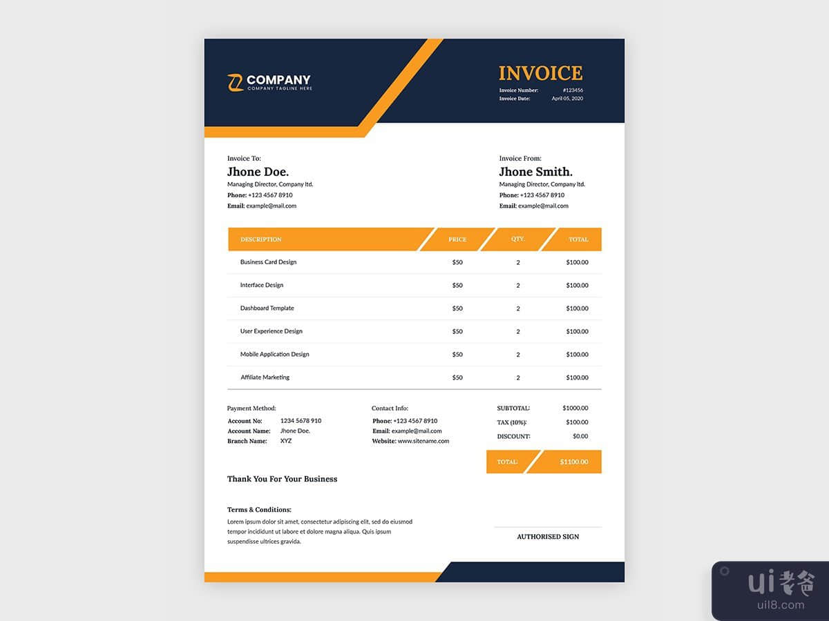 现代抽象公司业务发票模板(Modern abstract corporate business invoice template)插图