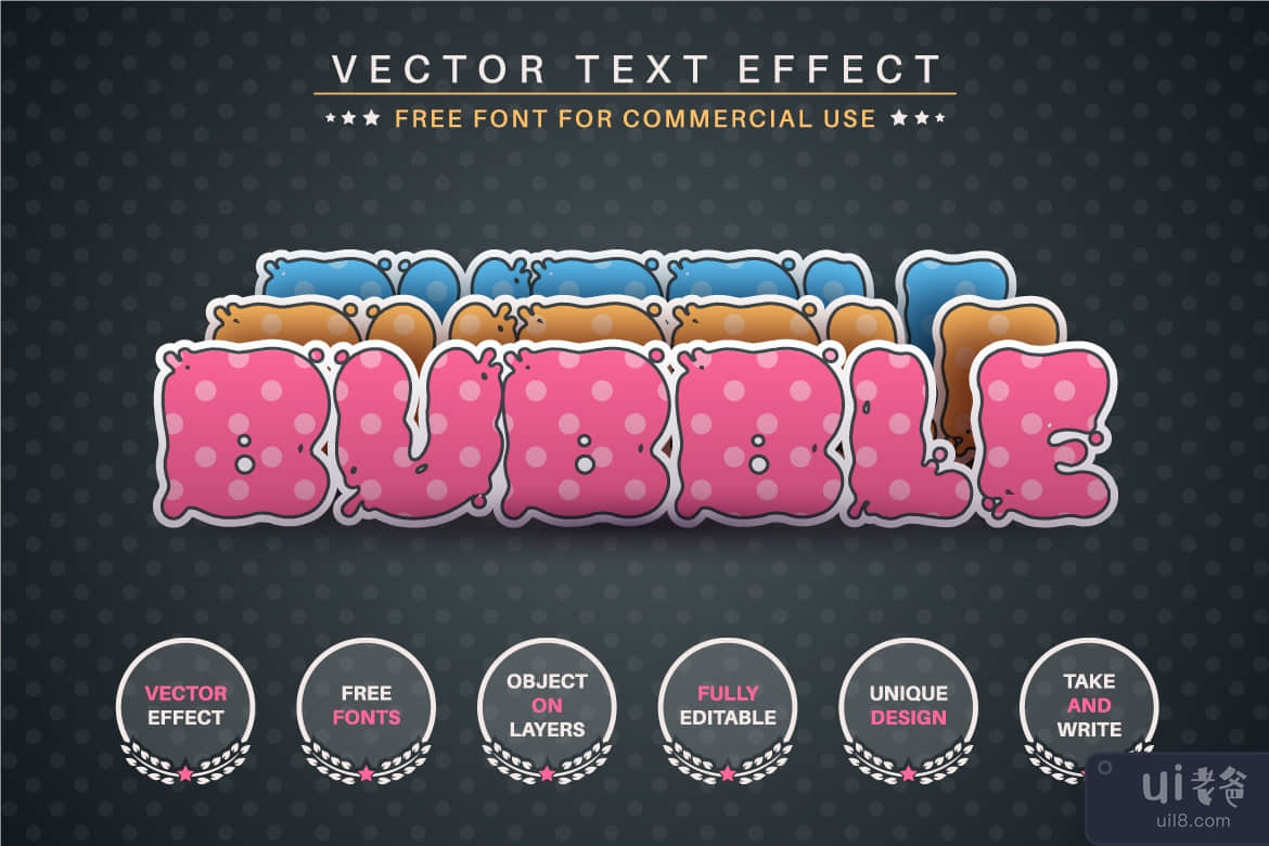 泡泡糖贴纸可编辑文本效果字体样式(Bubble Gum Sticker Editable Text Effect Font Style)插图2