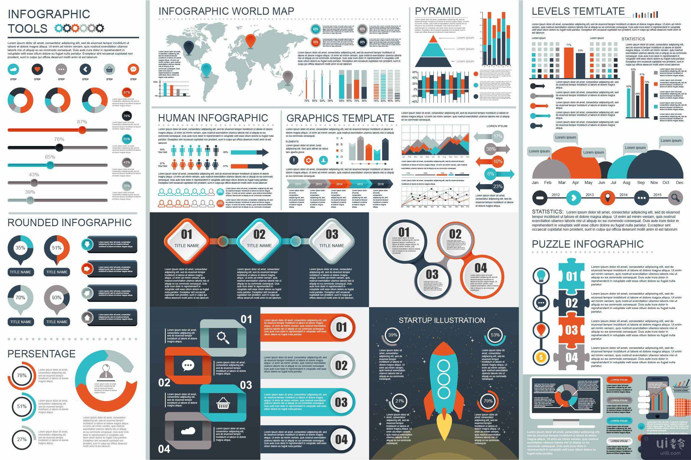平面业务信息图表元素(Flat Business Infographic Elements)插图