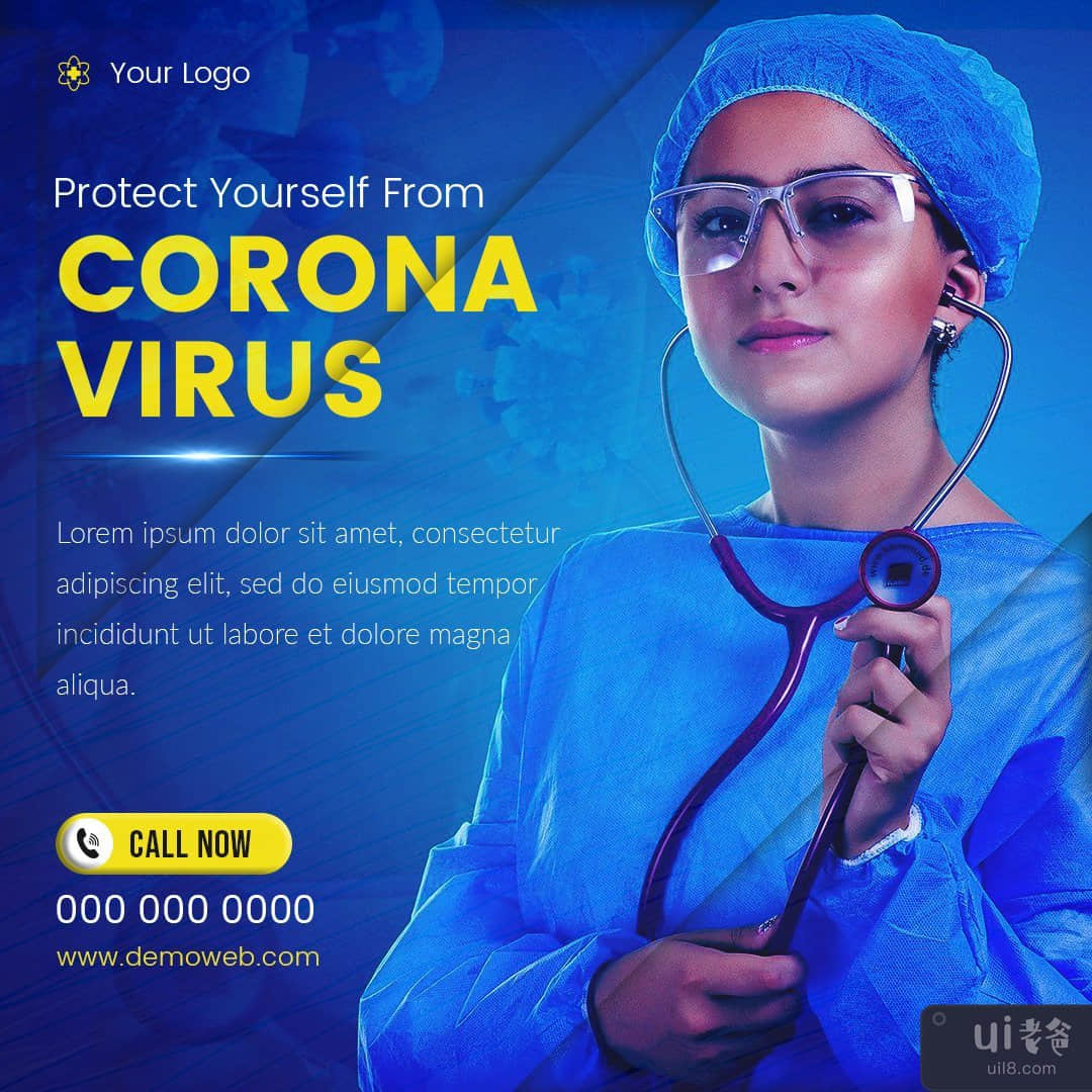 Covid-19 Corona Virus社交媒体横幅帖子模板。(Covid-19 Corona Virus Social Media Banner Post Template.)插图