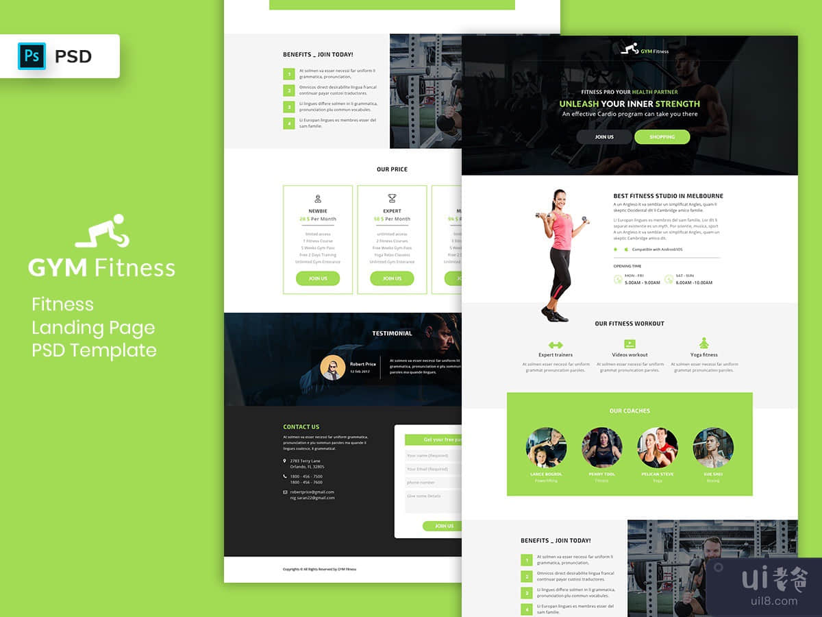 Fitness Landing Page PSD Template