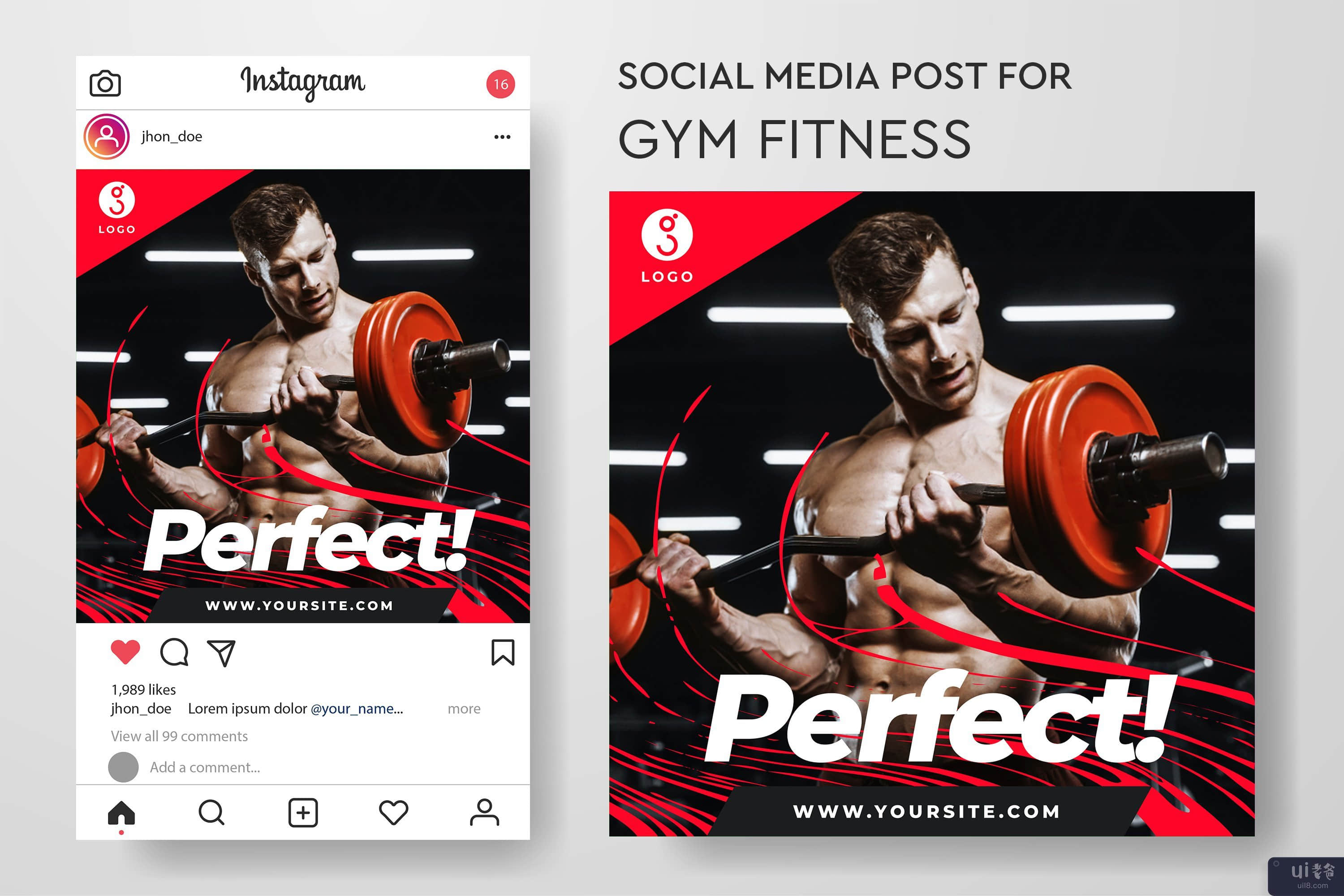 健身房健身的社交媒体帖子模板集合(Social media post template collection for gym fitness)插图