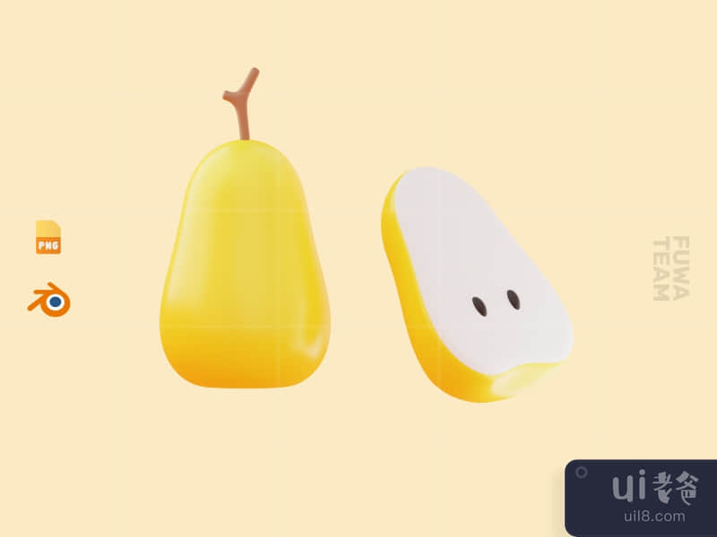 Cute 3D Fruit Illustration Pack - Pear (front)