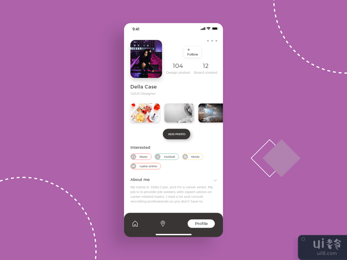 User Profile concept screen for Mobile app