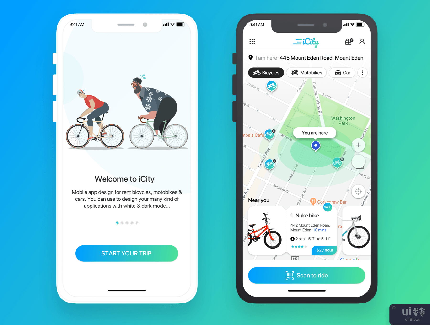 iCity - 租自行车移动应用(iCity - Rent bikes Mobile App)插图2