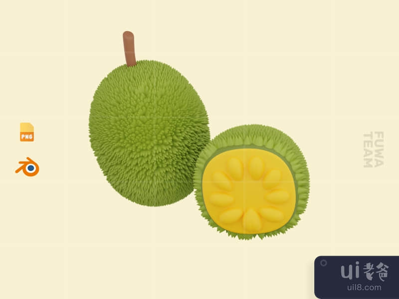 Cute 3D Fruit Illustration Pack - Jack Fruit