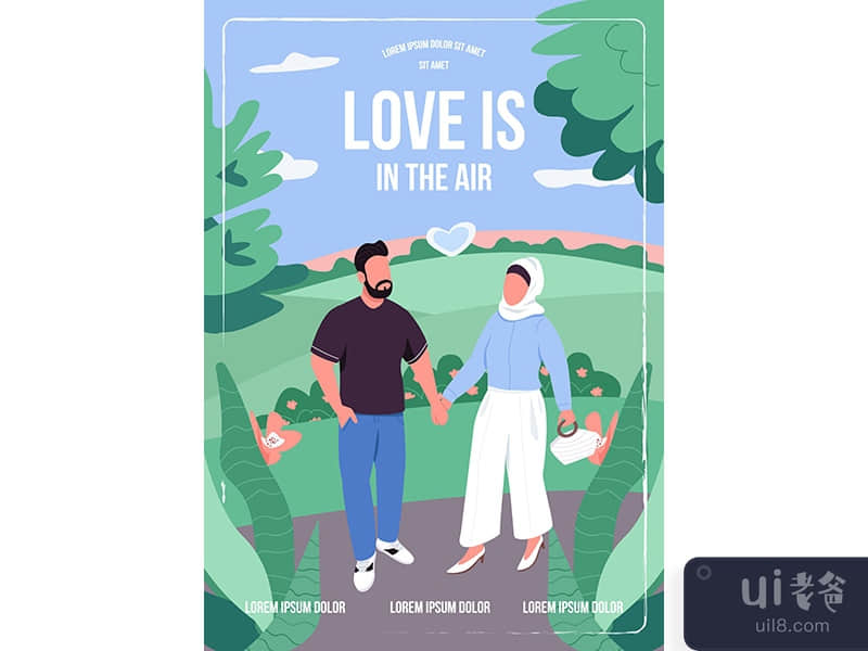 Love in air poster flat vector template