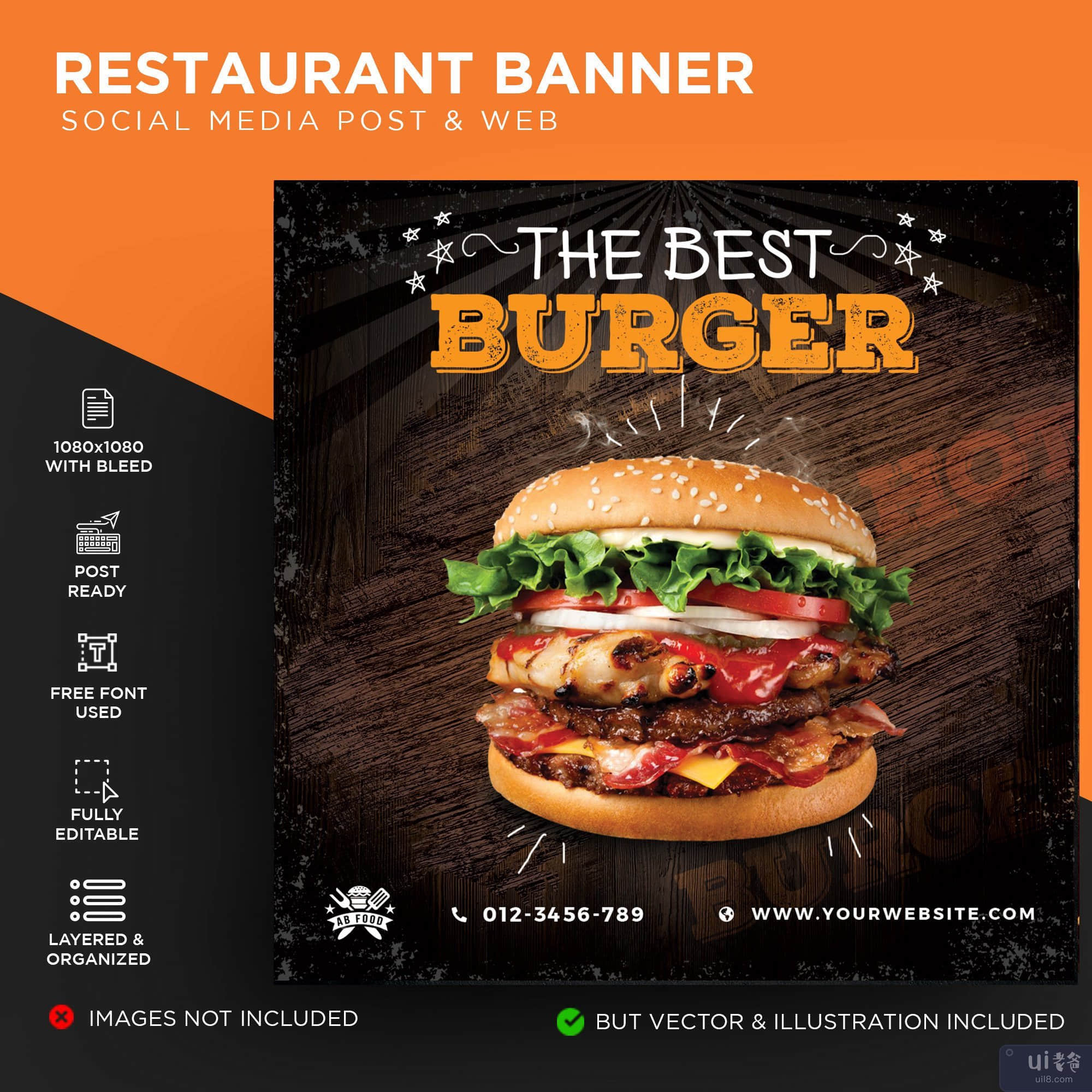 汉堡传单模板(Burger Flyer Template)插图