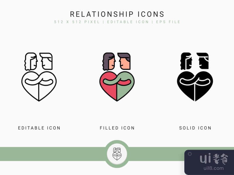 Relationship icons set vector illustration with solid icon line style