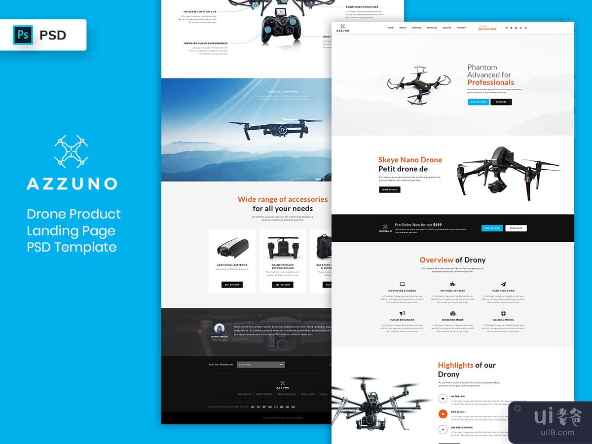 Drone Product Landing Page PSD Template