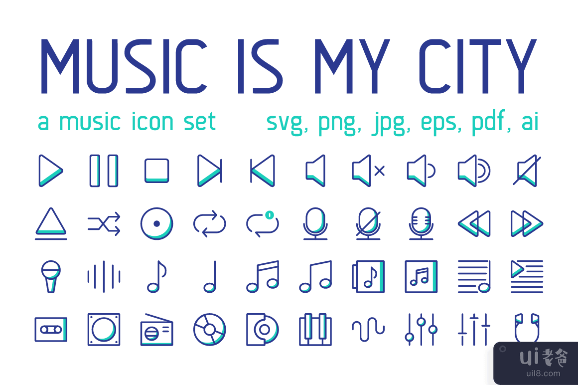 音乐声音音频图标集矢量(Music Sound Audio Icon Set Vector)插图1