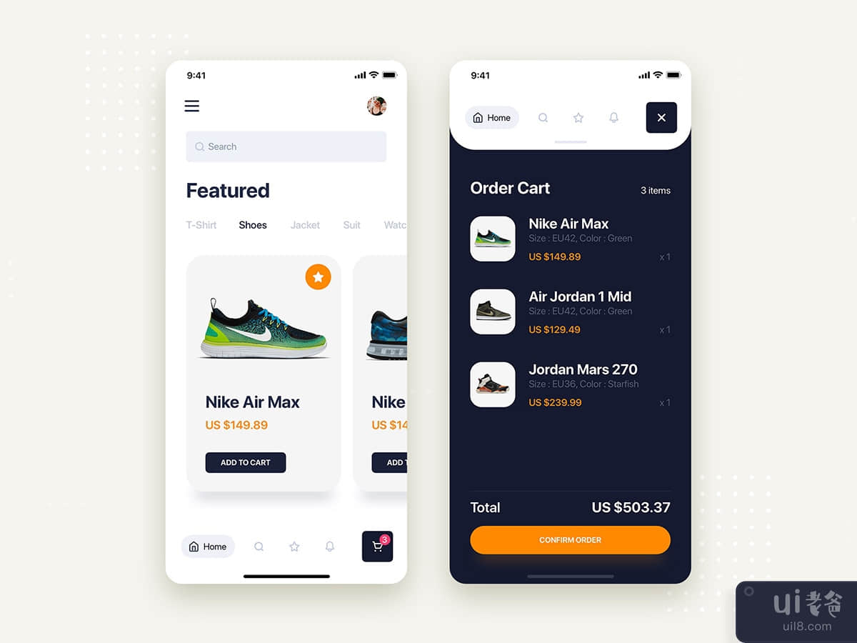 Shoes store mobile app concept