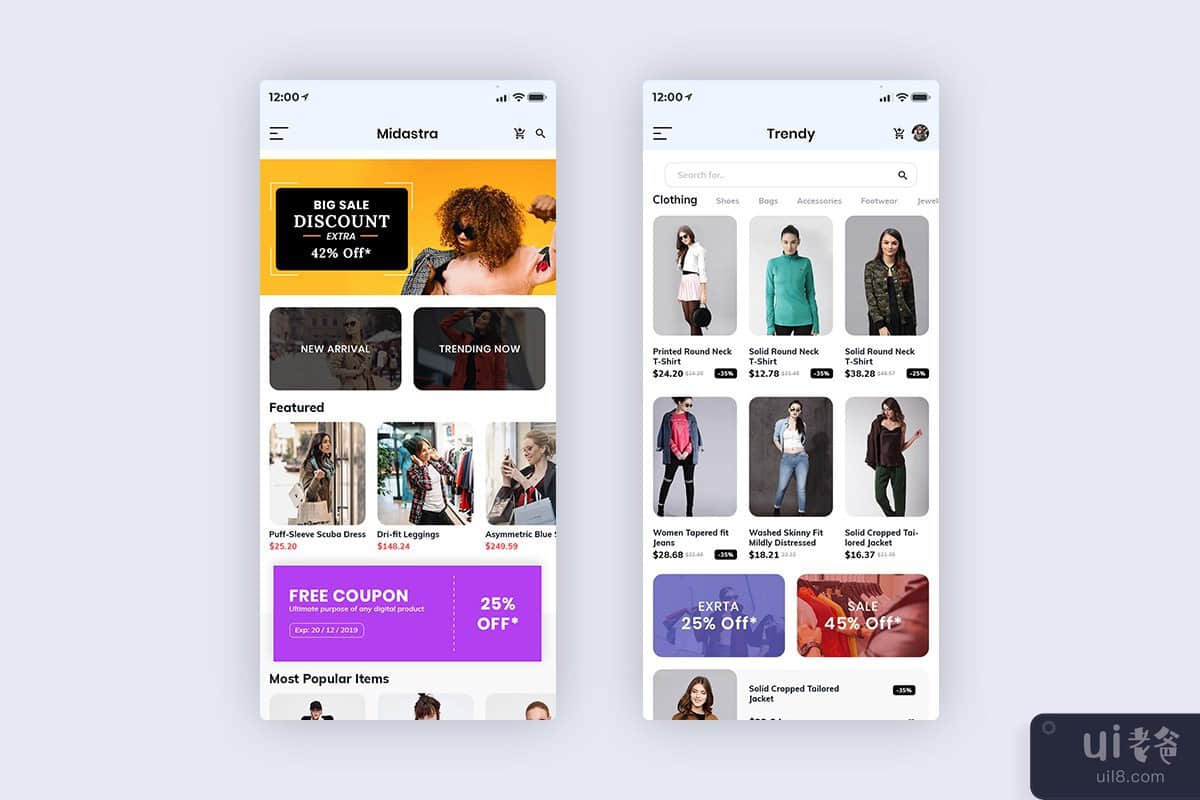 Midastra-Fashion Shopping Mobile App UI kit Light (XD)(Midastra-Fashion Shopping Mobile App UI kit Light (XD))插图1