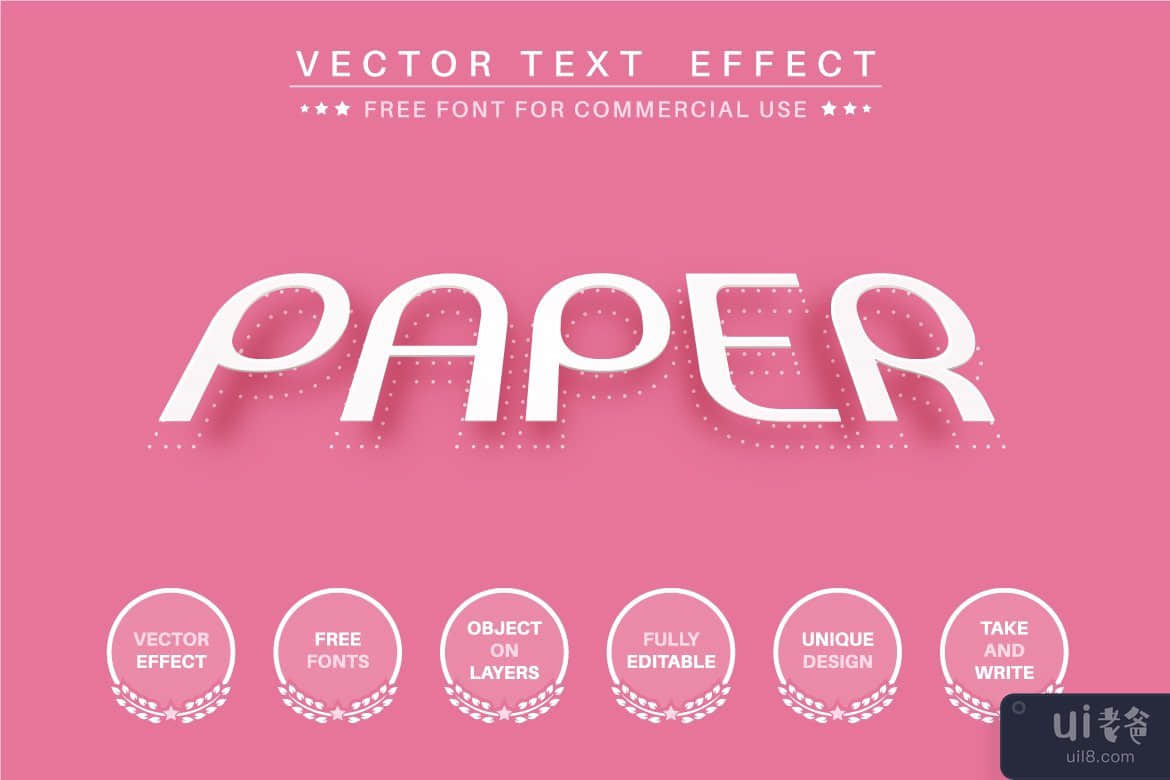 表面纸 - 编辑文本效果、字体样式。(Paper over surface - edit text effect, font style.)插图
