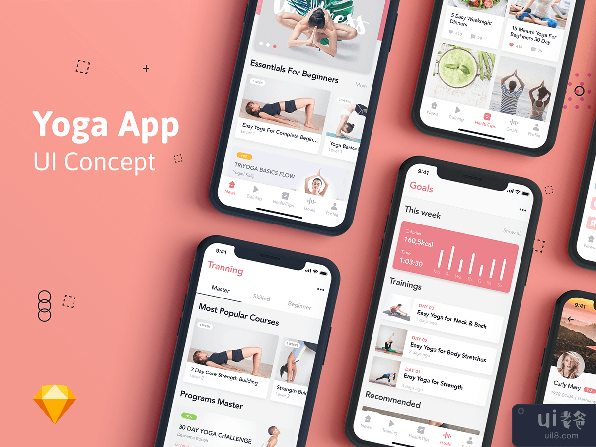 Yoga Fitness App UI Kit for IphoneX