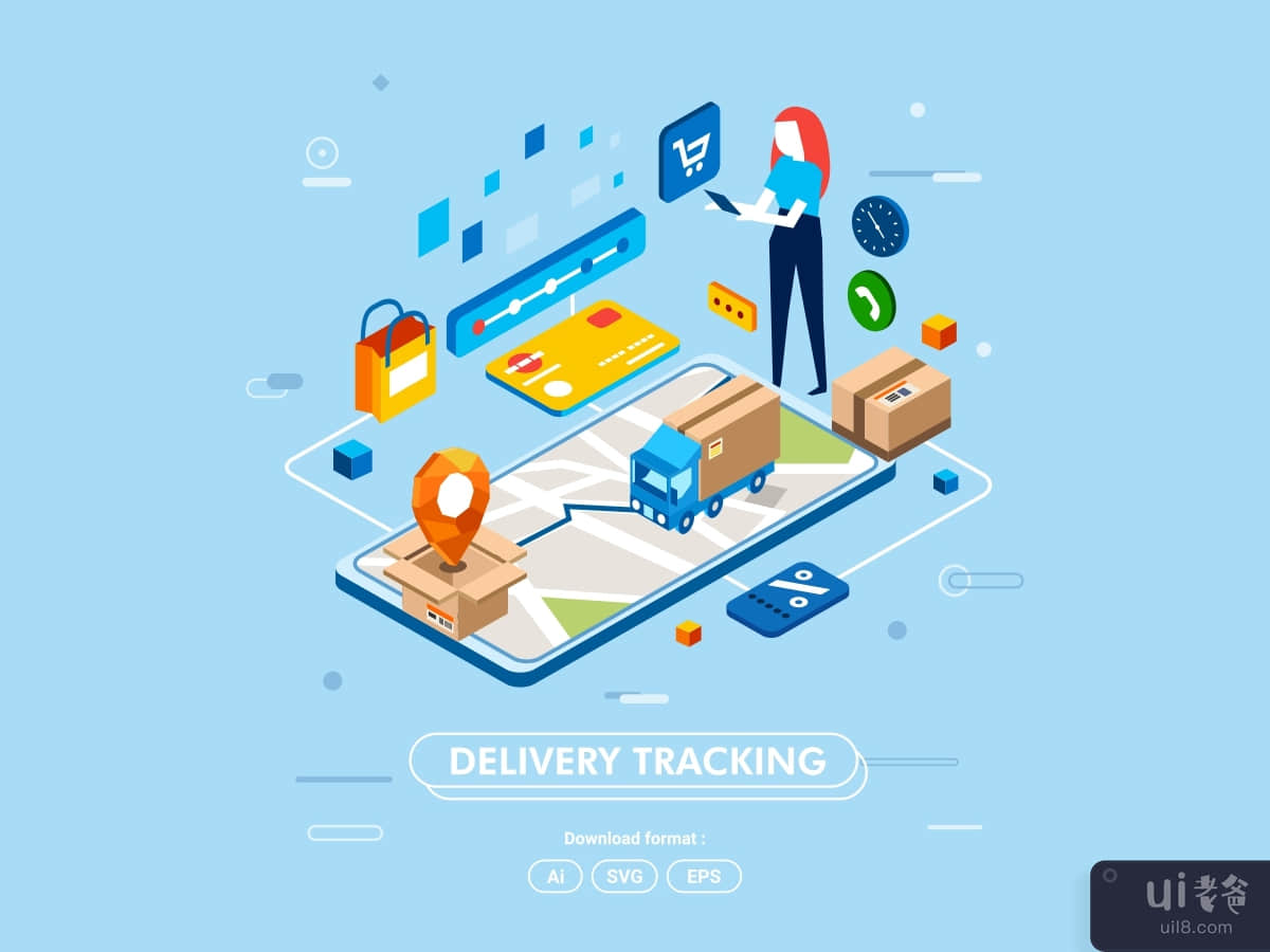 在线购物运输概念等距(Online shopping shipping concept isometric)插图