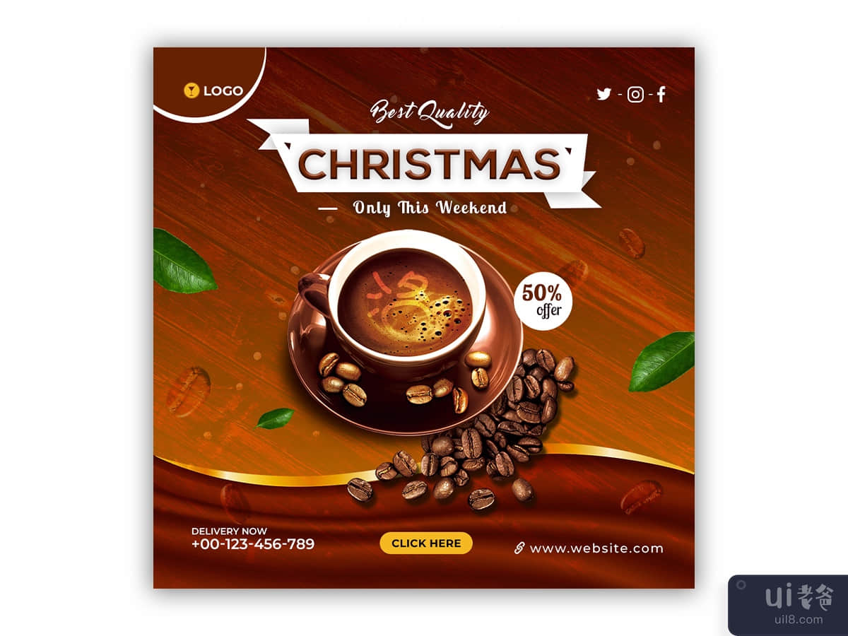 Christmas sale coffee social media template