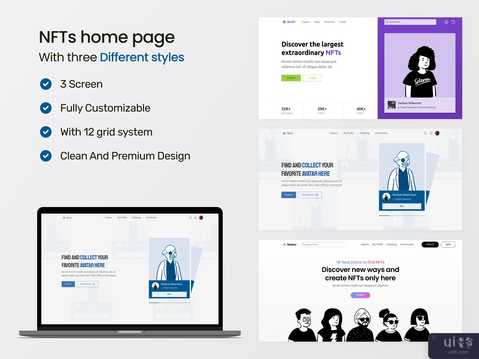 NFT home page with Different styles