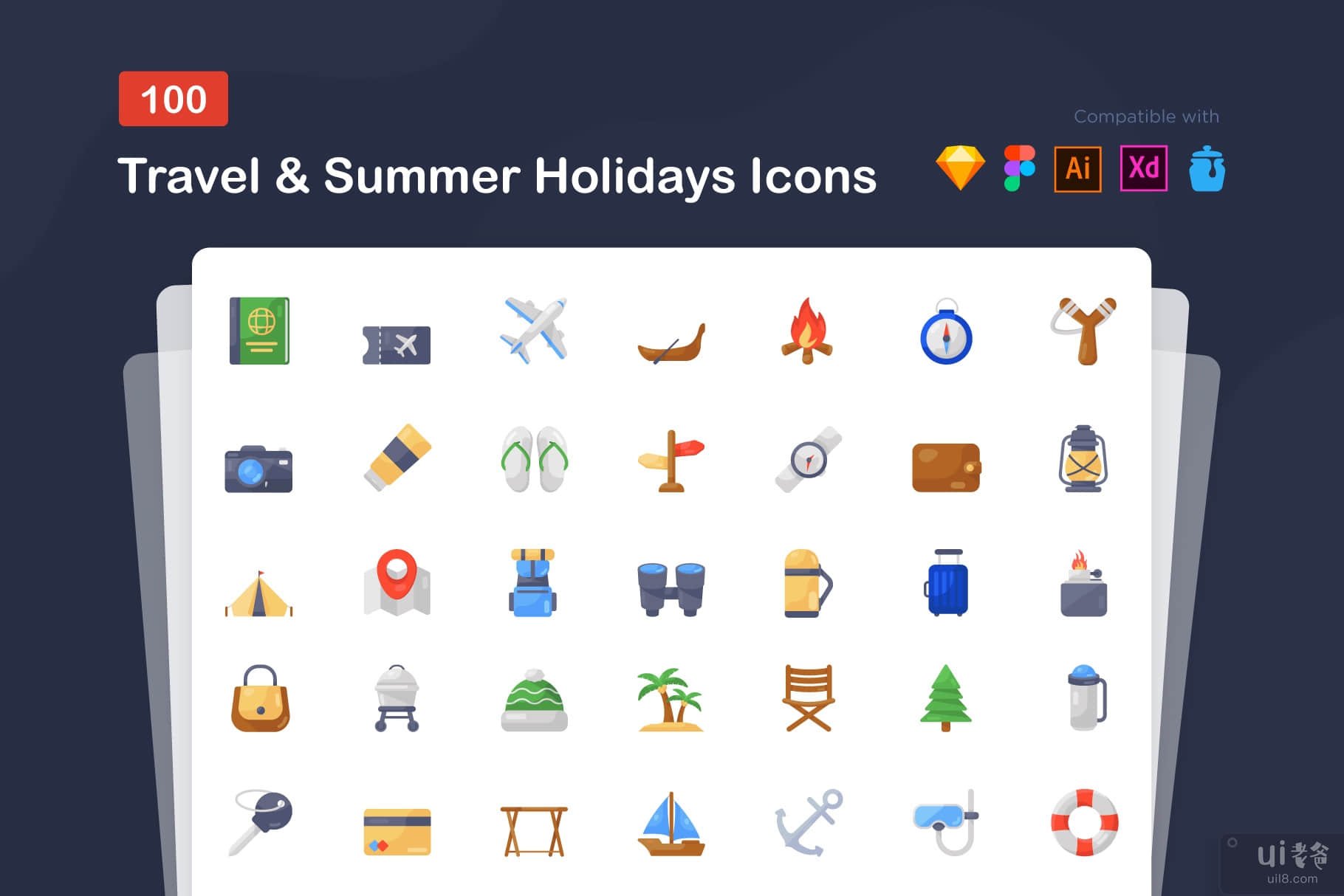 旅行和暑假图标(Travel and Summer Holiday Icons)插图7