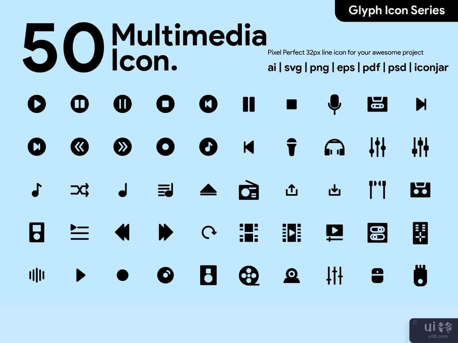 Kawaicon - 50 Multimedia Glyph Icon Set