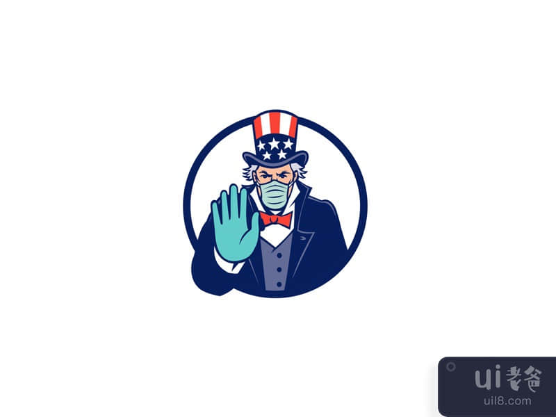 Uncle Sam Wearing Mask Stop Hand Signal Mascot