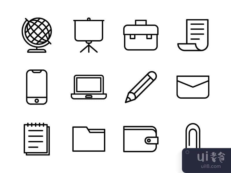 Business Icon Set Outline 01