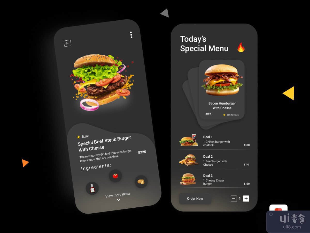 美食应用深色主题UI设计(Food App Dark Theme UI Design)插图