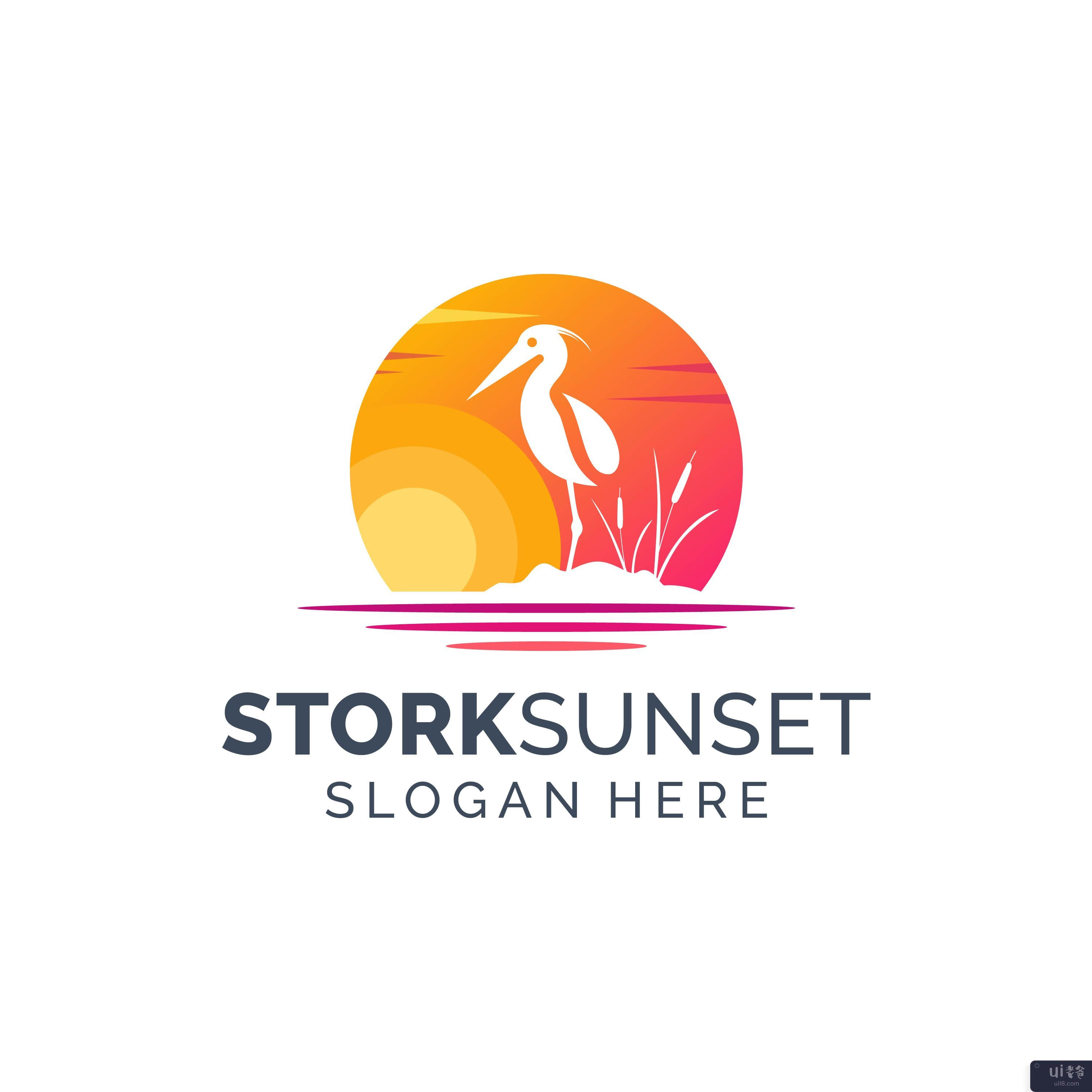 鹳日落徽标(Stork sunset logo)插图