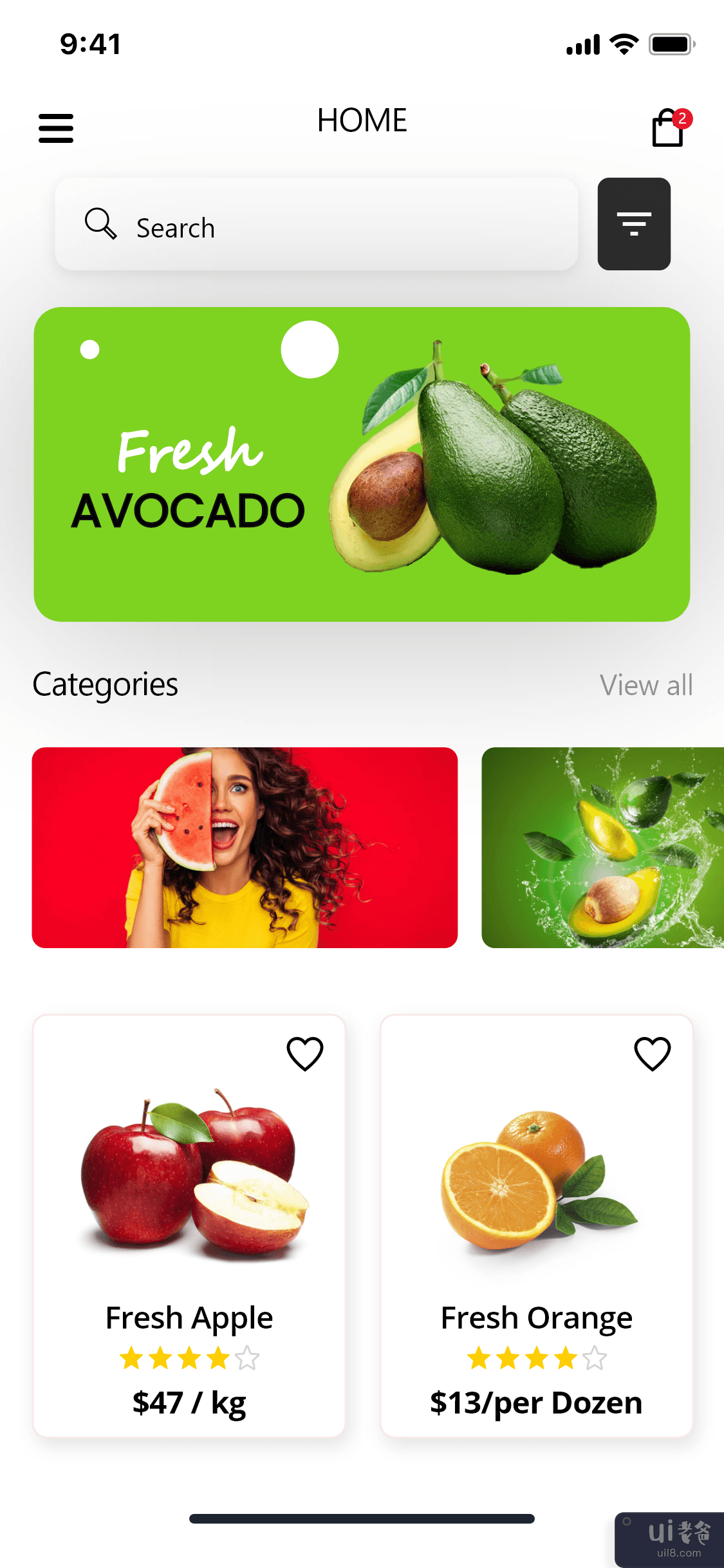 Fresh Food Store 应用程序 uikit - Grocer 应用程序 - 电子商务移动商店(Fresh Food Store app uikit - Grocer app - ECommerce Mobile shop)插图1