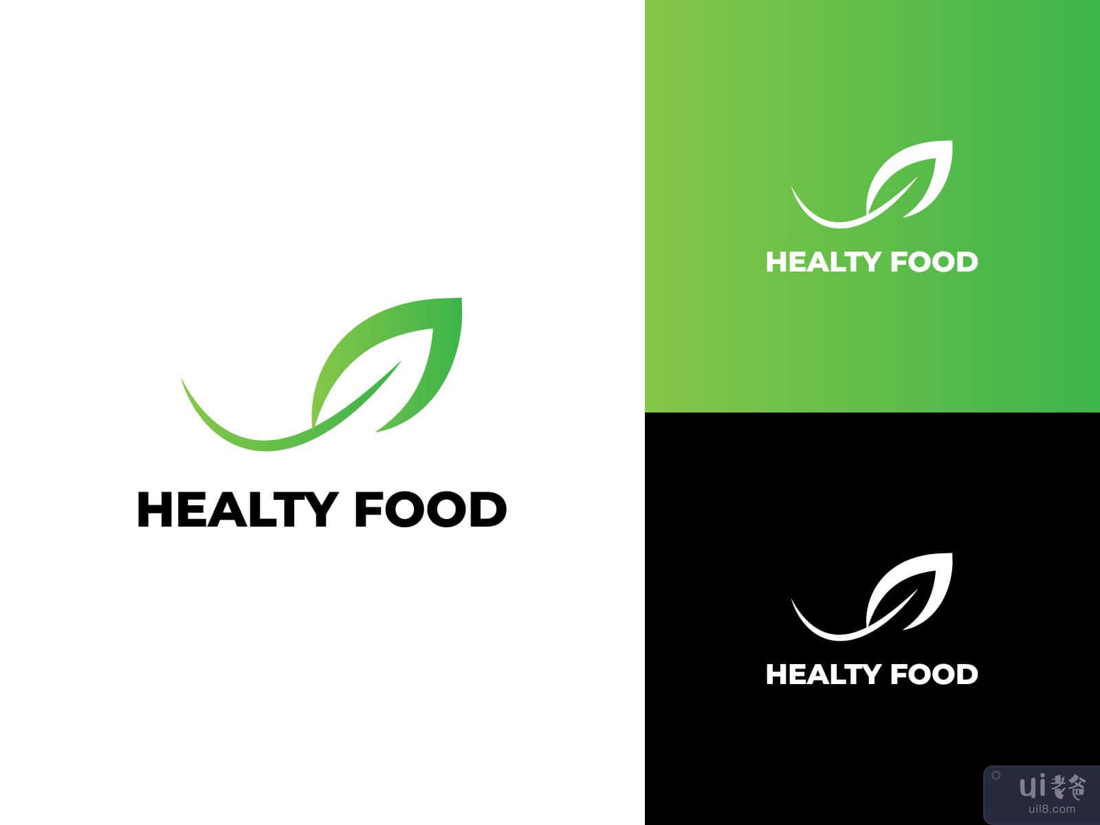 Healthy food logo template. Organic food vector design leaves logotype