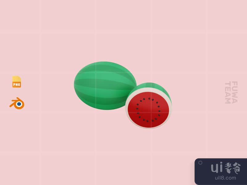 Cute 3D Fruit Illustration Pack - Watermelon