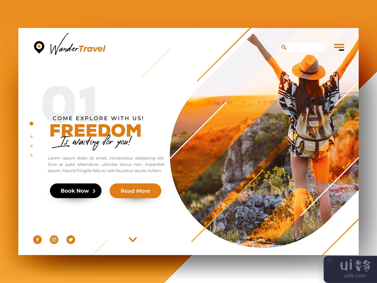 Travel landing page template with photo