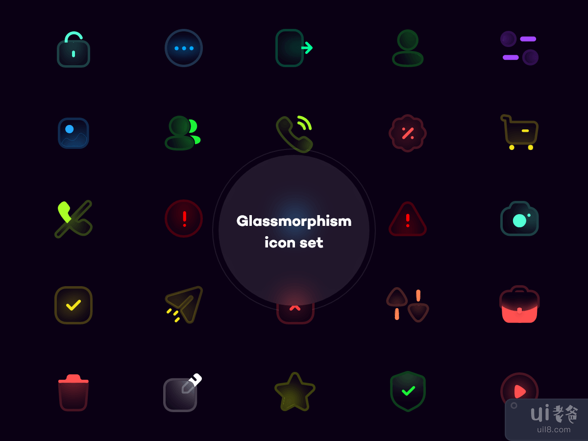 Glassmorphism 图标集-3(Glassmorphism icon set - 3)插图1