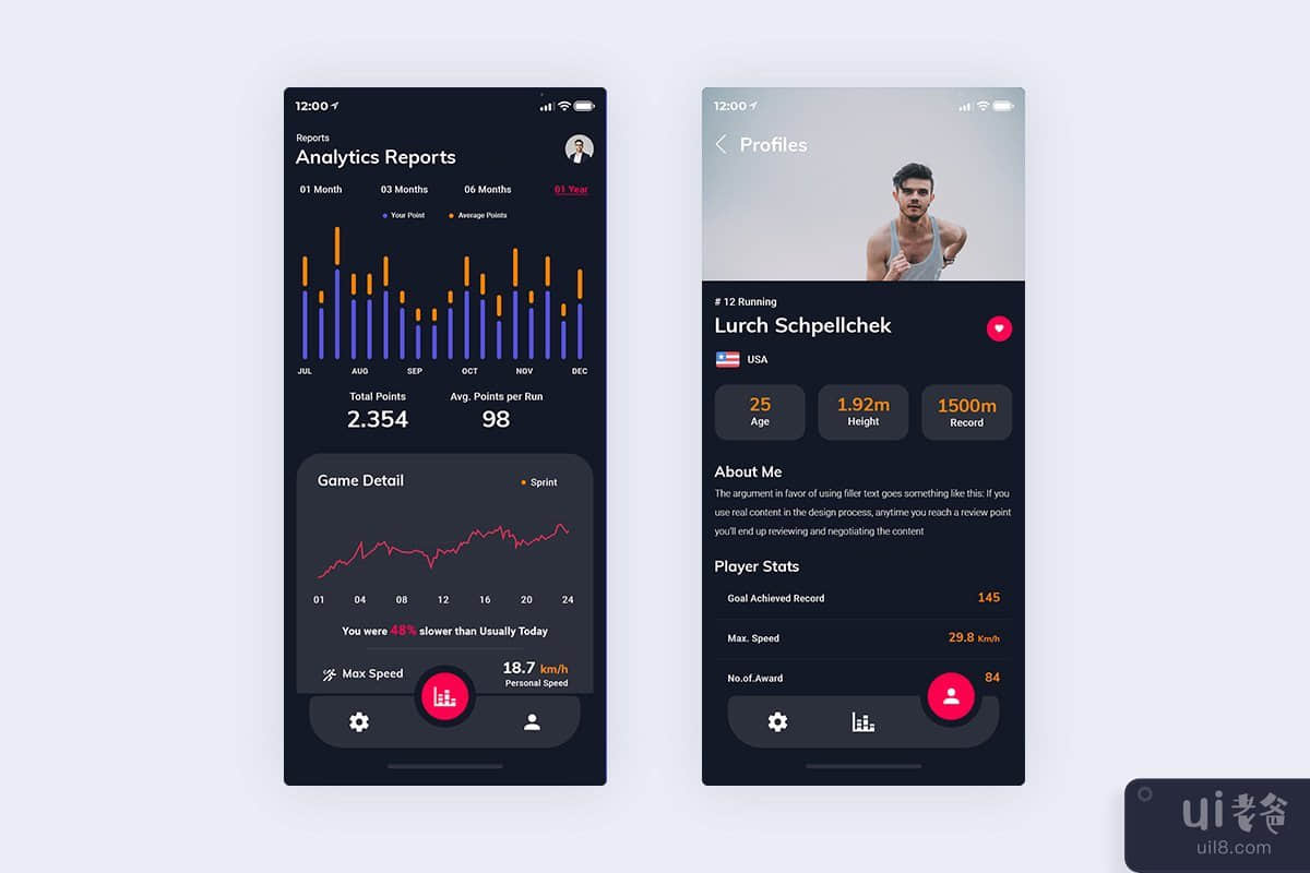 健身统计移动应用程序（浅色和深色）(Fitness Statistics Mobile App (Light & Dark))插图
