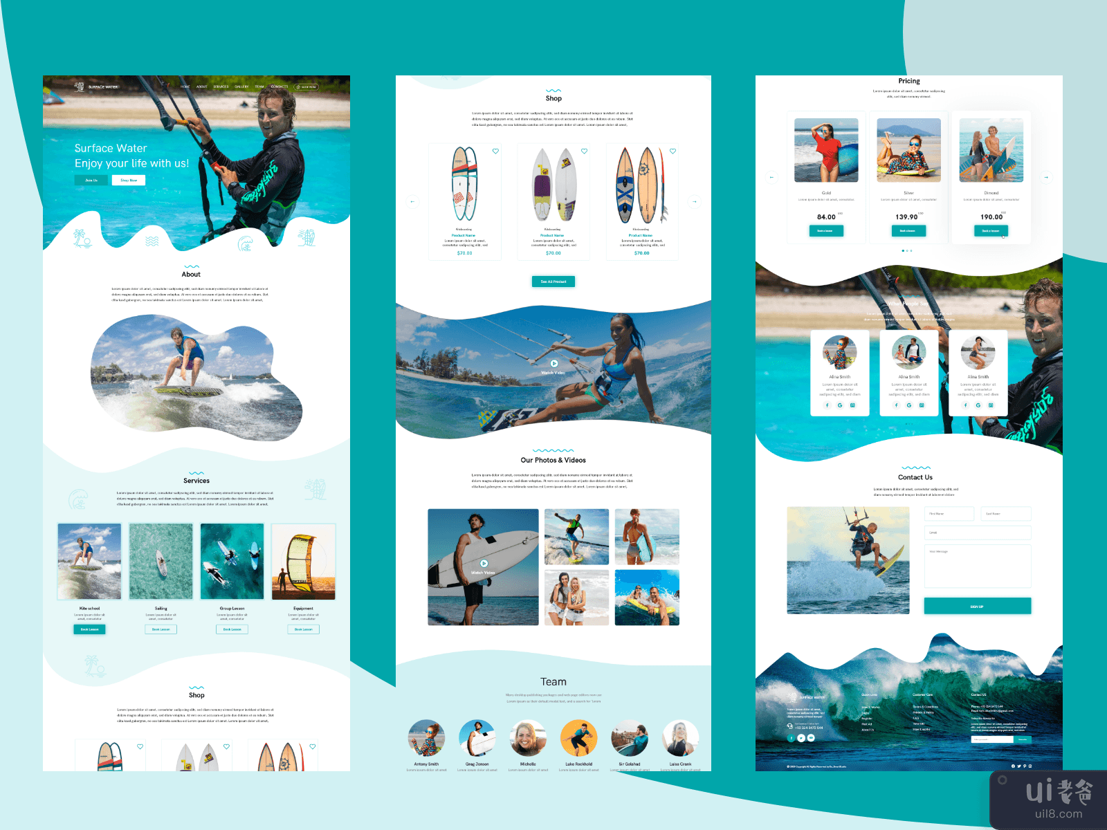 水上冲浪 - 冲浪和水上运动网页模板(Water Surfing - Surfing and Water Sports Web Template)插图7