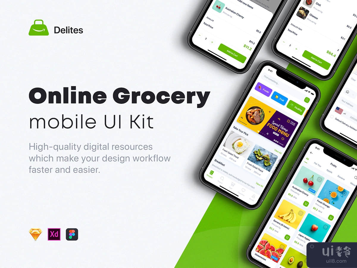 Delites - Online Grocery & Recipes UI Kit for Sketch