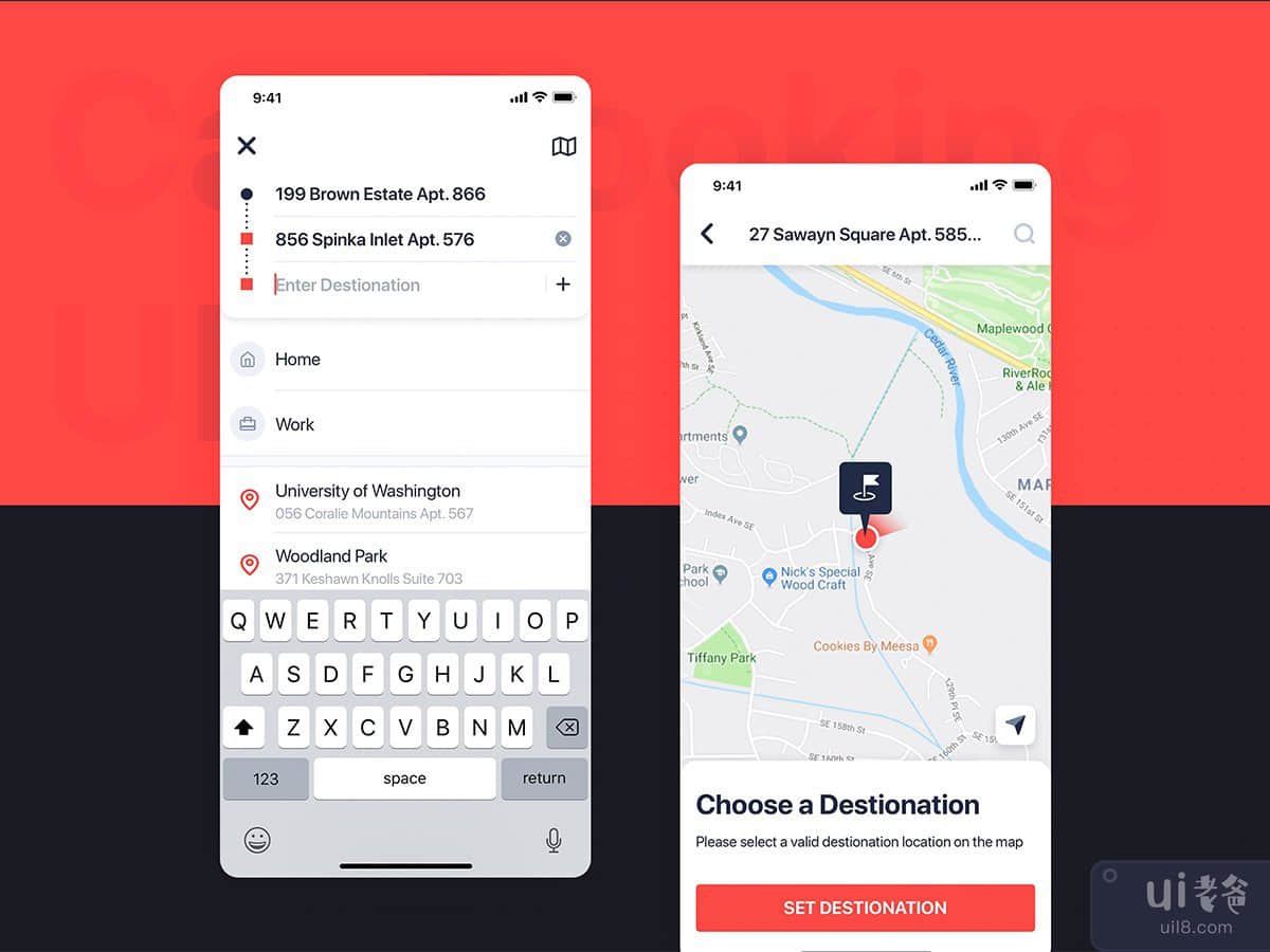 Car Booking UI mobile concept - Choose a Destionation