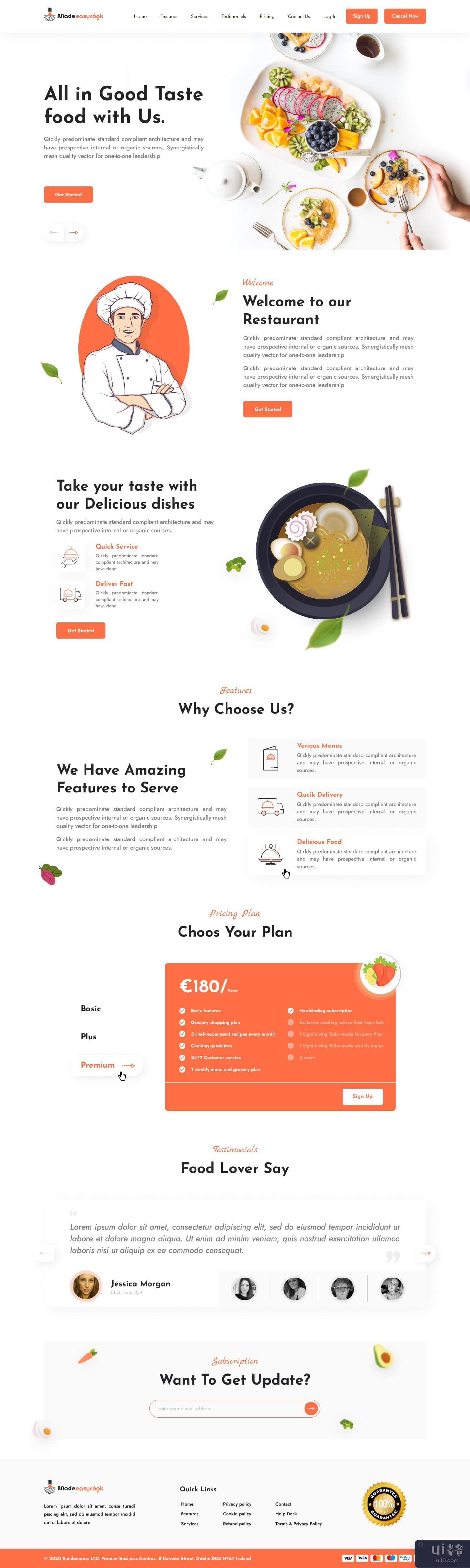 带有完整 UI 套件的美食餐厅服务登陆页面(Food Restaurant Services Landing page with full Ui kit)插图
