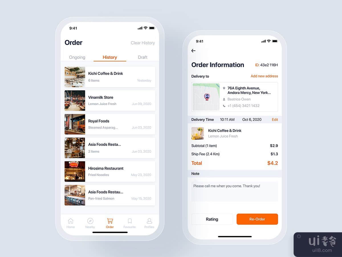 Order History - Food Delivery mobile UI concept