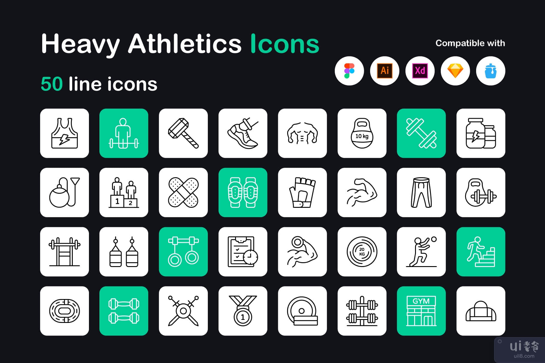 运动和健身线性图标(Exercise and Fitness Linear Icons)插图6