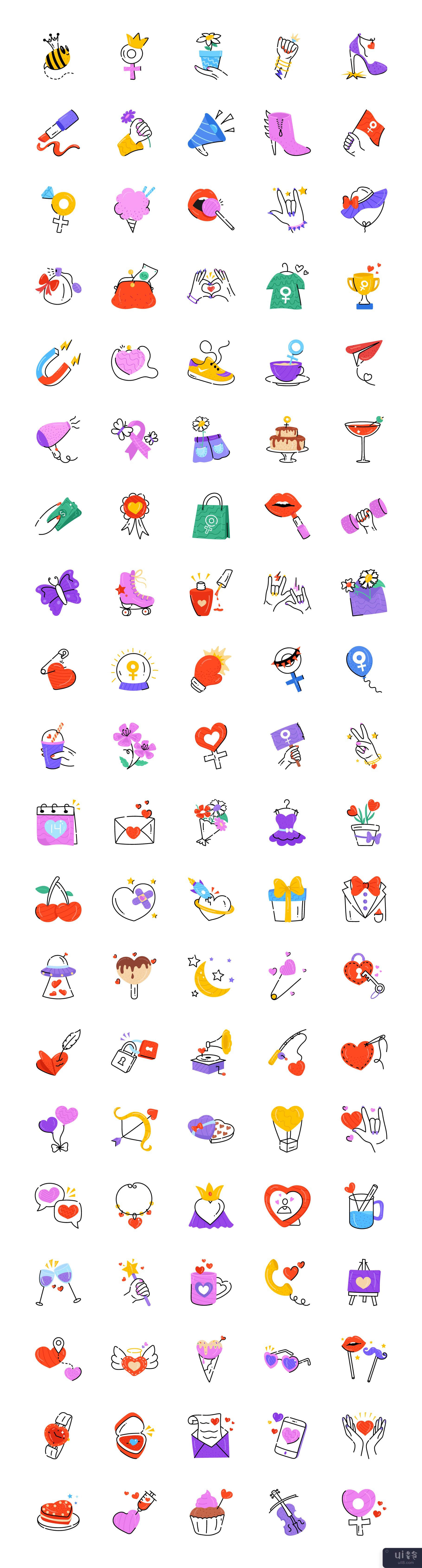 100 手绘爱情图标(100 Hand Drawn Love Icons)插图3