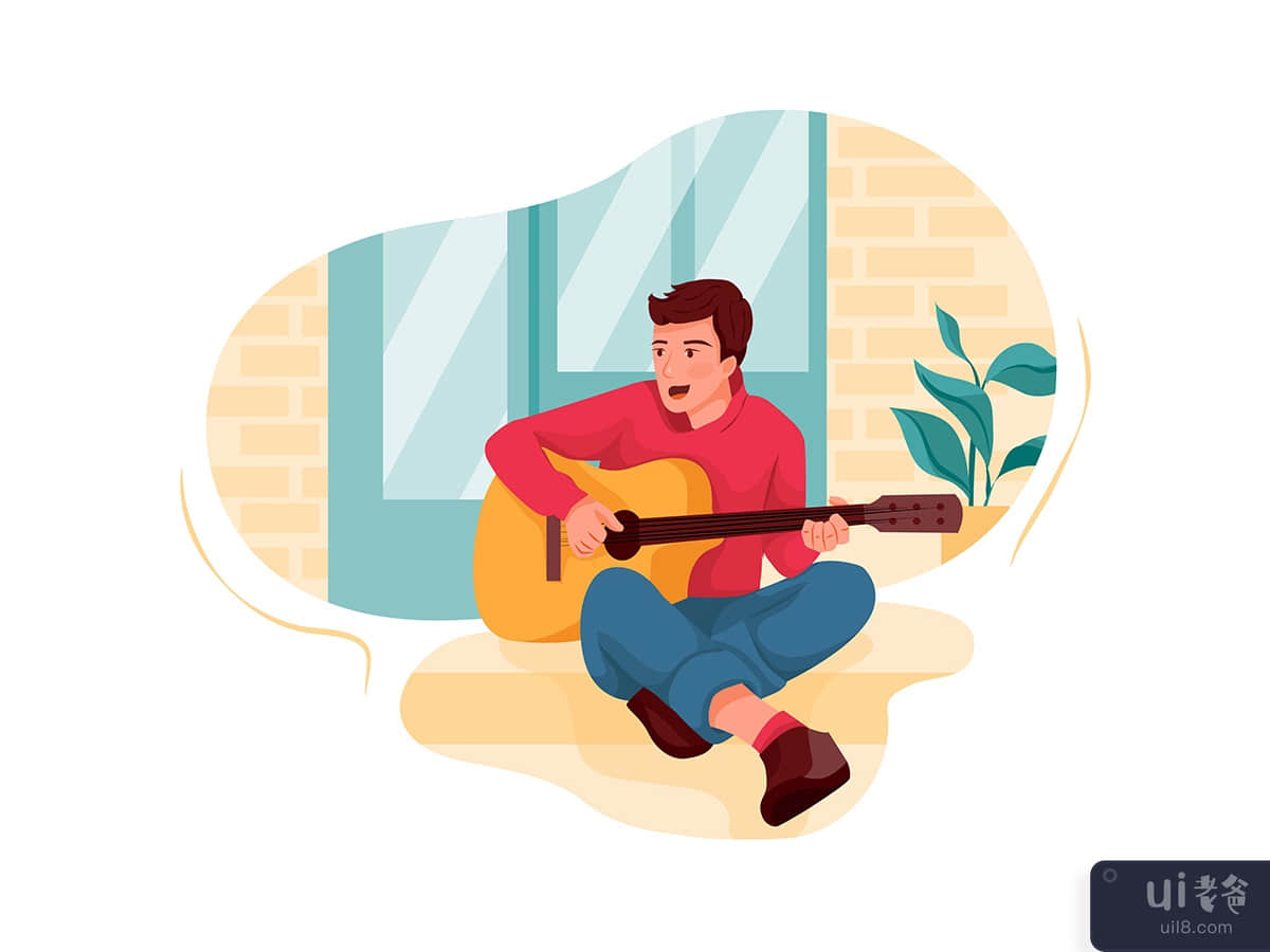 Male artist playing guitar Illustration