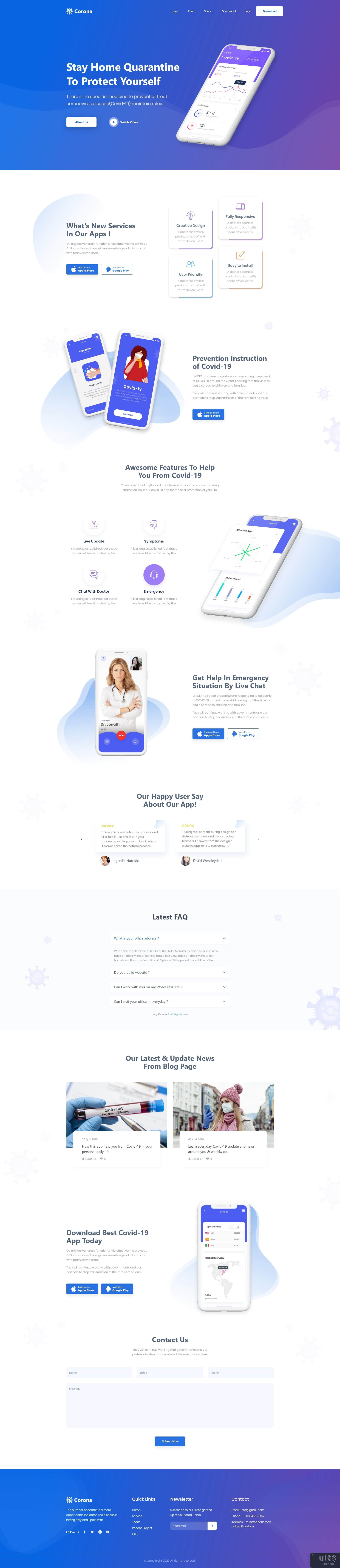 Covid-19 - 移动应用登陆页面模板(Covid-19 - Mobile App Landing Page Template)插图