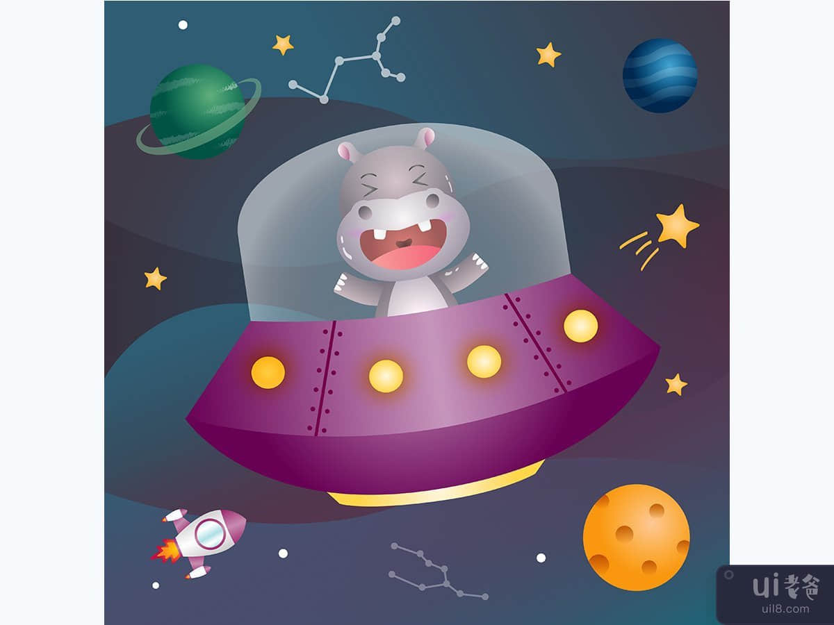 太空星系中的可爱河马(a Cute hippo in the space galaxy)插图