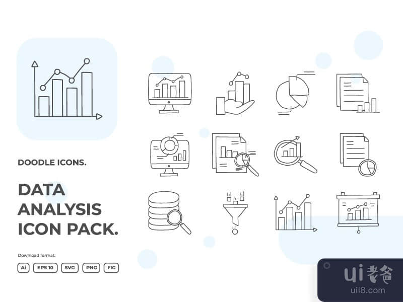 12 data collection and analysis concept doodle illustrations icon set