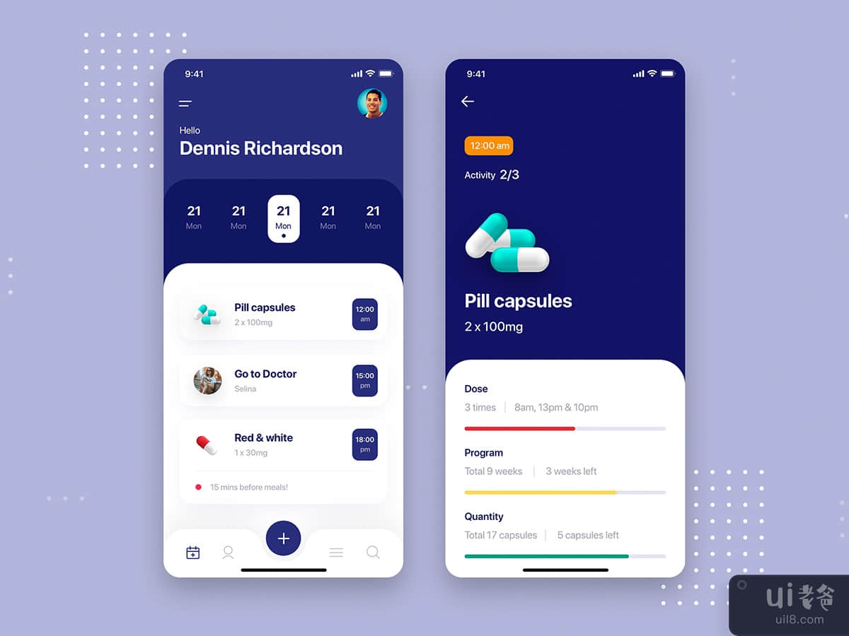  Medicine Mobile App UI Kit Template